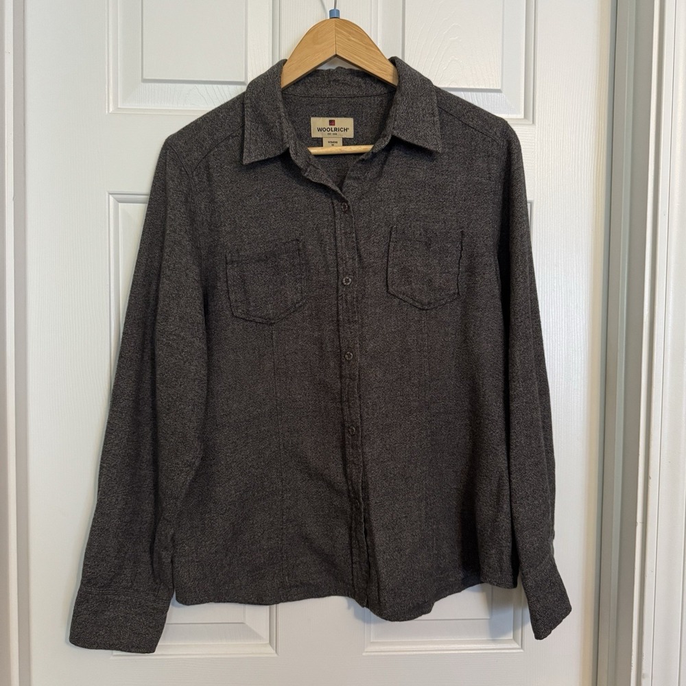 Women's Wooolrich Button Down Shirt Medium 100% Cotton Charcoal Gray
